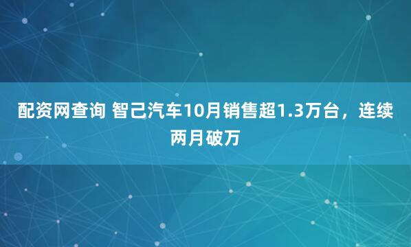 配资网查询 智己汽车10月销售超1.3万台，连续两月破万